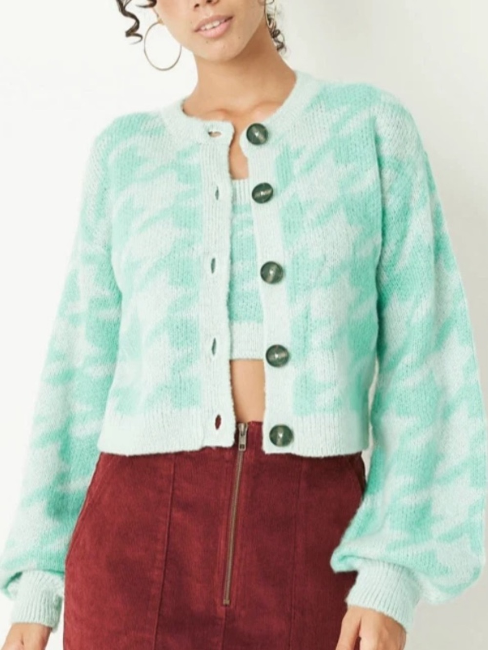 Wild fable Women's Houndstooth Button-Front Cardigan - Wild Fable - Mint - xs